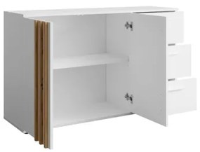 Credenza 120 Cm 2 Ante 3 Cassetti Listelli Rovere Toll Bianco Opaco