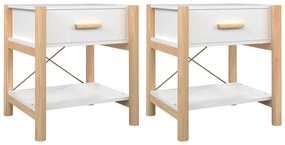 Tavolini da letto 2pz bianchi 42x38x45 cm in legno multistrato