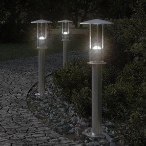 Lampade Da Terra Per Esterni 3 Pz Argento 60 Cm İn Acciaio Inox /