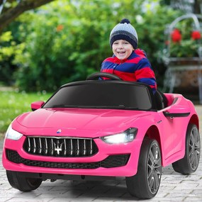 Costway Macchina elettrica giocattolo con telecomando e luci LED, Macchina cavalcabile 12 V con musica e clacson Rosa