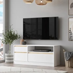 Mobile Porta Tv Da Terra 120x40x52 Bianco E Rovere Ante A Ribalta Luvio