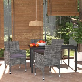 Set da pranzo per giardino 5 pz con cuscini polyrattan grigio