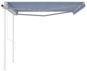 Tenda da Sole Retrattile Automatica e Pali 4,5x3 m Blu e Bianca