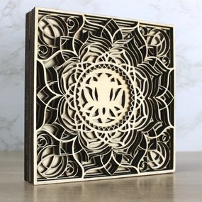 Quadro mandala a fiore di loto in legno - Medio