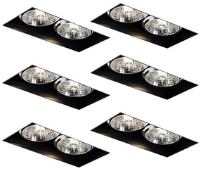 Set di 6 faretti incasso neri GU10 70mm 2 luci senza cornice - Oneon