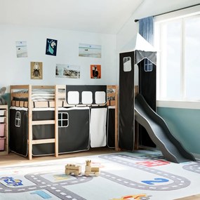 Letto A Soppalco Con Torre Bambini Bianco E Nero 90x190cm Pino /