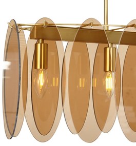 Lampada a sospensione Art Déco oro con vetro ambrato ovale 5 luci - Mochan