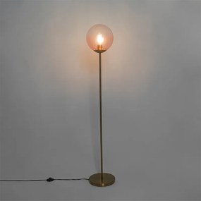 Lampada da terra Art Déco in ottone con vetro rosa - Pallon
