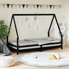 Giroletto Per Bambini Nero 90x190 Cm İn Legno Massello Di Pino /