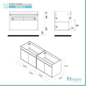 Doppio mobile da 120 cm con 4 ante, doppio lavabo e specchio Mavi grigio grafite