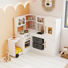 Costway Cucina ad angolo con luci e suoni set da gioco interattivo in legno con lavabo, Cucina ad angolo set giocattolo per bambini 3+ anni 2 Colori