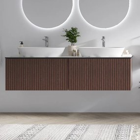 Mobile bagno sospeso 160cm cannettato piano grigio KDS-160P - KAMALU