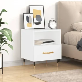 Comodino Bianco Lucido 40x35x47,5 Cm İn Legno Multistrato /