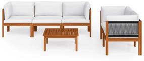 Set divani da giardino 6 pz con cuscini crema massello acacia