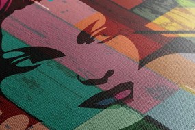 Stampa su tela – Ritratto di donna su sfondo colorato