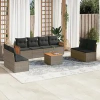 Set Divano da Giardino 9 pz con Cuscini Grigio in Polyrattan 3227579