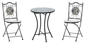 Set Bistrot Tavolo Maioliche Tondo 60 Cm Con 2 Sedie Pieghevoli Cipro