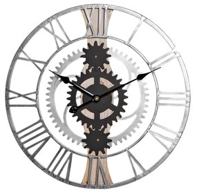 Orologio da Parete DKD Home Decor Argentato Nero MDF Ferro Ingranaggi Loft (60 x 4 x 60 cm)