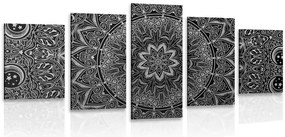 Quadri 5 pezzi – Mandala orientale in bianco e nero