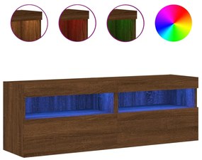 Mobili tv a parete con luci led 2pz rovere marrone 60x30x40 cm