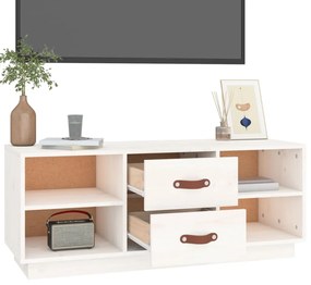 Mobile porta tv bianco 100x34x40 cm in legno massello di pino