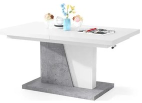 Tavolino pieghevole da caffè/pranzo con piano sollevabile NINO bianco/grigio calcestruzzo