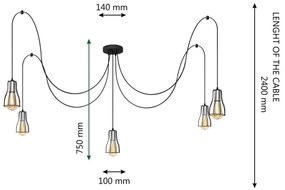 Lampadario a sospensione con filo TUBE LONG 5xE27/15W/230V nero/cromo