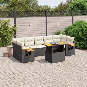 Set divani da giardino con cuscini 8 pz nero in polyrattan