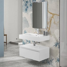 Mobile bagno sospeso 80 bianco lucido lavabo e specchio   Iside