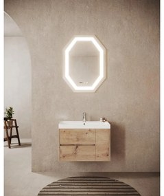 Mobile bagno sospeso con lavabo Portofino L 80 x H 51 x P 40 cm Rovere Oro in mdf 1 anta 2 cassetti per vasca centrale effetto legno