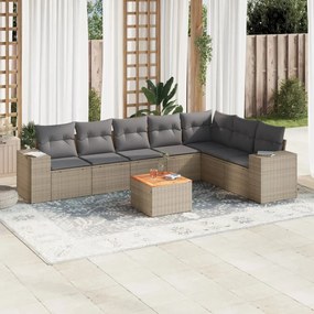 Set divano da giardino 8 pz con cuscini beige in polyrattan