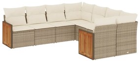 Set divano da giardino 8 pz con cuscini beige in polyrattan
