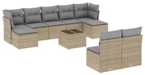 Set divano da giardino 10 pz con cuscini beige in polyrattan