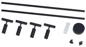 Sistema di illuminazione su binario moderno con 4 faretti neri monofase - Magnetic Samson