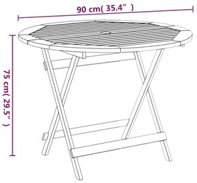 Tavolo da Giardino Pieghevole Ø 90x75 cm Legno Massello Acacia