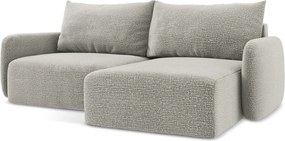 Divano angolare grigio chiaro allungabile/con contenitore (con penisola a destra) Kalena – Makamii