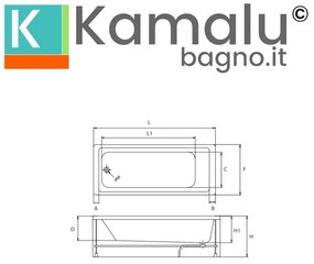 Kamalu - Vasca da bagno rettangolare 170x75cm in acrilico bianco lucido | KM200
