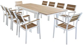 VIDUUS - set tavolo in alluminio e polywood cm 200/300 x 95 x 74 h con 10 poltrone Viduus