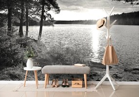 Carta da parati – Tramonto sul lago in bianco e nero