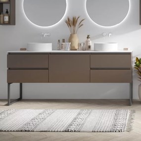 Mobile bagno a terra 180 cm con piano bianco solid surface e 5 cassetti SP-180SS5 - KAMALU