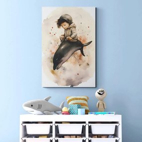 Stampa su tela – Bambino sognante con delfino