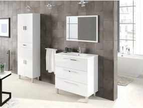 Mobile Bagno 80 Cm Con Lavabo Specchio E Colonna Da Terra Bianco Athena 3 Cassetti