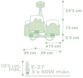 Dalber 61717H - Lampadario per bambini SWEET LOVE 3xE27/60W/230V verde