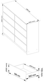 Cassettiera Credenza 140x40x100 Cm 8 Cassetti Artika Bianco Opaco