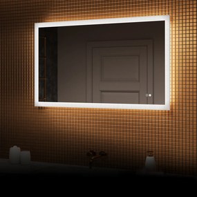 Specchio rettangolare da bagno con LED 120x70cm con Dual color, Interruttore tattile, Tappetino riscaldante