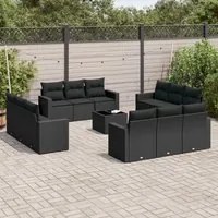 Set Divani da Giardino 13pz con Cuscini Nero in Polyrattancod mxl 91434