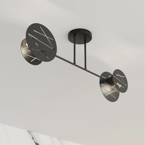 Plafoniera 2 Luci Plutone In Acciaio Nero A Bracci E Diffusori A Cerchio