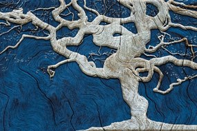 Carta da parati – Albero Astratto su Legno con Contrasto Blu