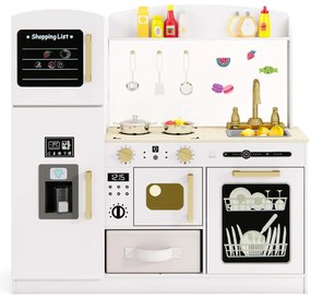 Costway Set cucina in legno per bambini, Cucina giocattolo con lavagna regalo per bambini 3+ anni Bianco