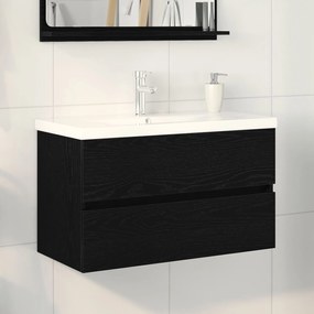 Mobile per lavabo  con lavabo integrato rovere nero legno ingegnerizzato, mobile per lavabo  rovere nero 80x38.5x45 cm legno ingegnerizzato